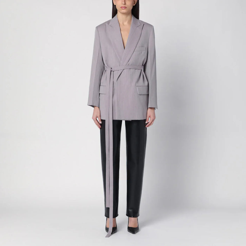 Victoria Beckham - Light grey wool jacket with belt Brand Coats & Jackets 12 UK