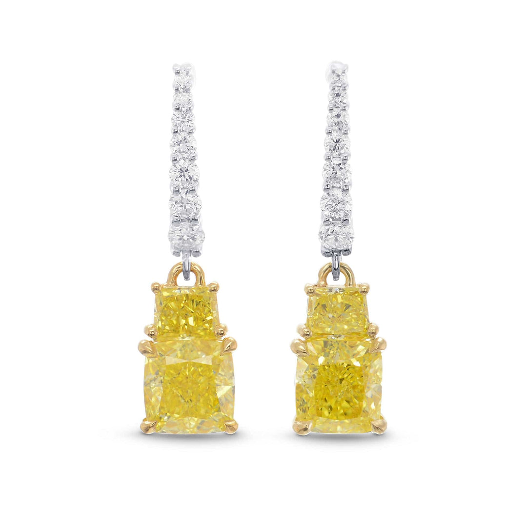 Fancy Intense Yellow Cushion and Vivid Yellow Taper Diamond Drop Earrings Brand Earrings