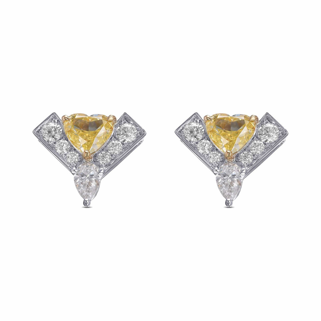 Fancy Intense Yellow Heart and White Diamond Leibish Logo Pave Earrings Brand Earrings
