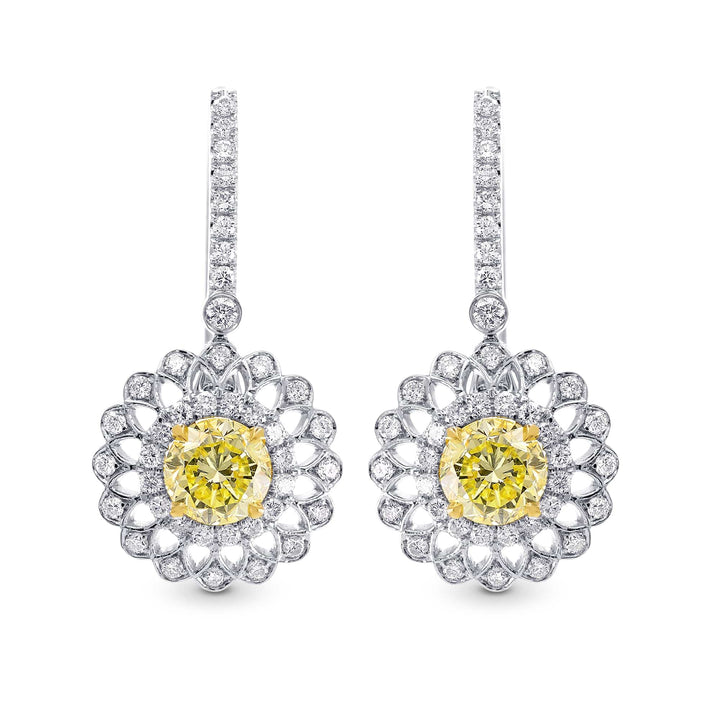 Fancy Yellow Round Brillant Halo Earrings Brand Earrings