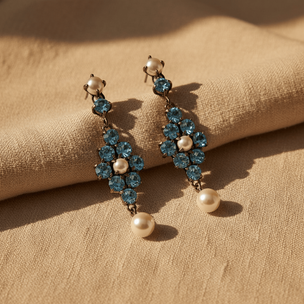 Giora Pendant Earrings With Pearl &amp; Swarovski Crystal Turquoise Brand Earrings