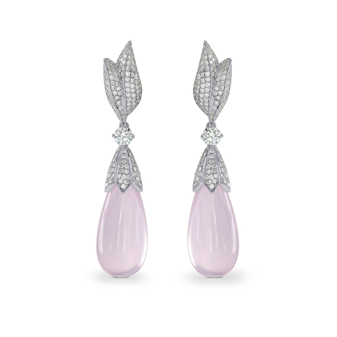 Rose Quartz and  Diamond Drop Earrings Brand Earrings