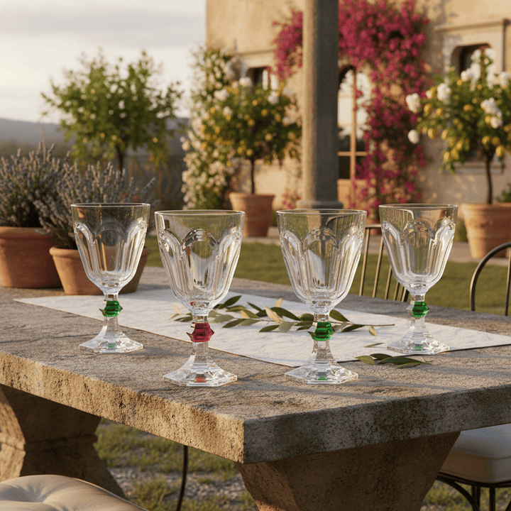 Mario Luca Giusti Rolling Stones Wine Glass Set of  4 - 3 Green 1 Red Brand Goblet