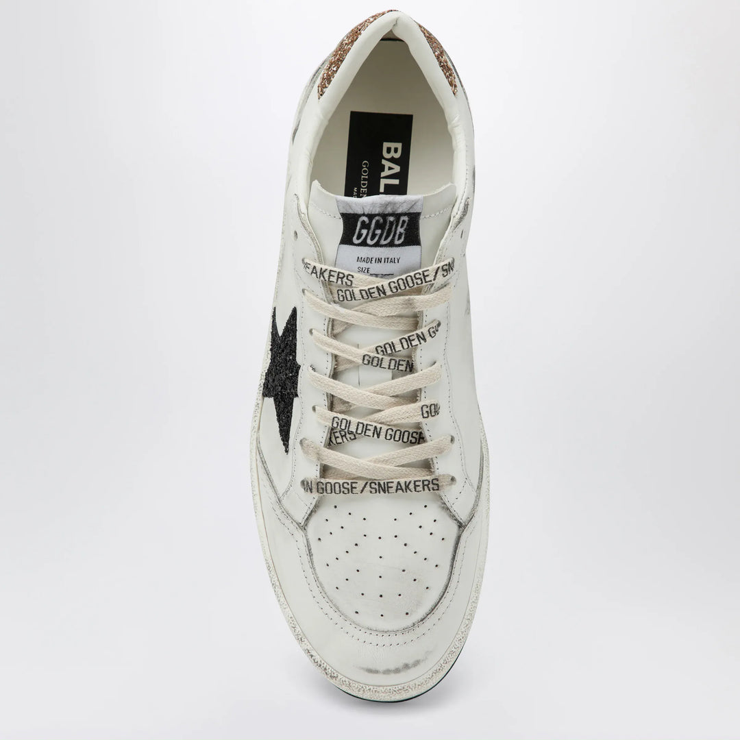 Golden Goose - White and black Ball Star sneakers with gold glitter Brand