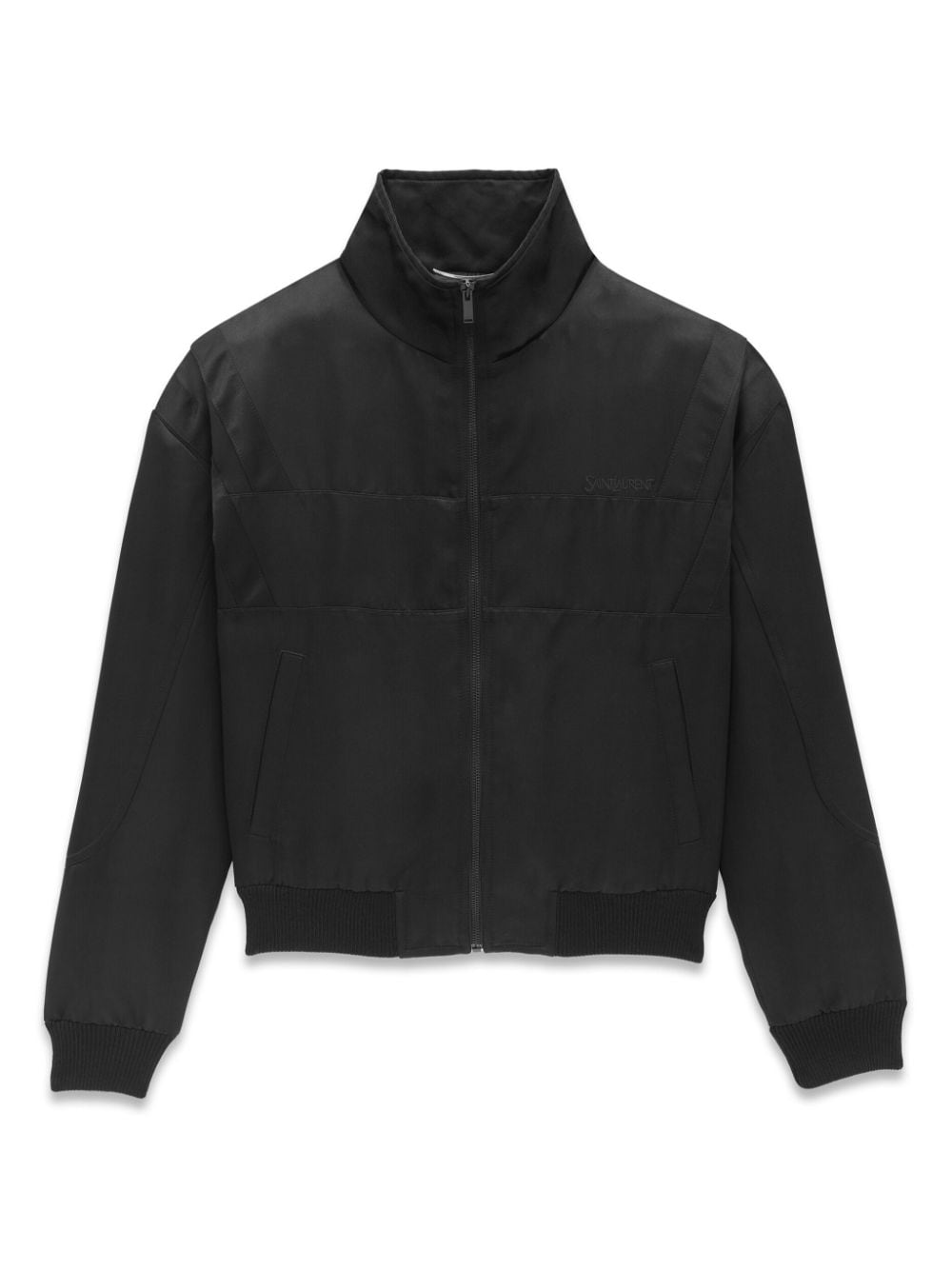 Saint Laurent Jackets 48 Saint Laurent Coats Black Satin Saint Laurent Black Satin Coat | Embroidered Logo | Elasticated Trims Brand