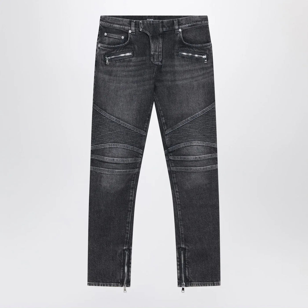 Balmain - Grey washed slim biker jeans Brand Jeans 33