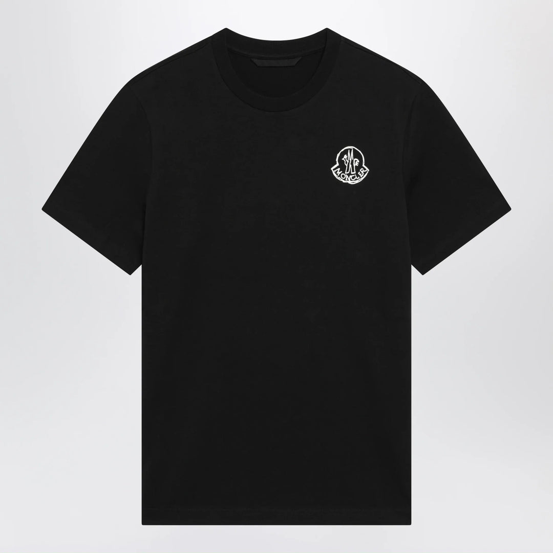 Moncler - Black Cotton Jersey T-Shirt with Logo Patch Brand S
