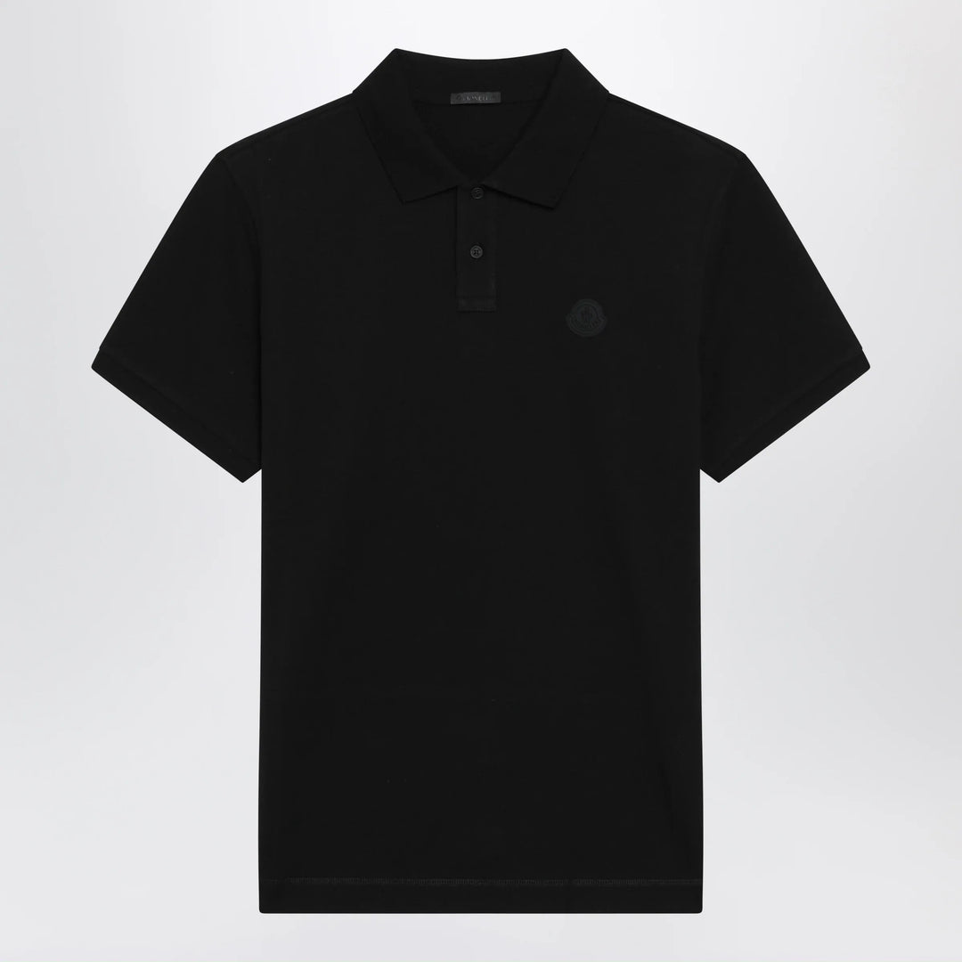 Moncler - Black cotton piqué polo shirt with logo patch Brand S