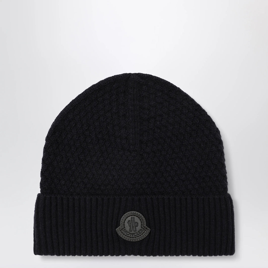 Moncler - Navy blue wool beanie with logo patch Brand U