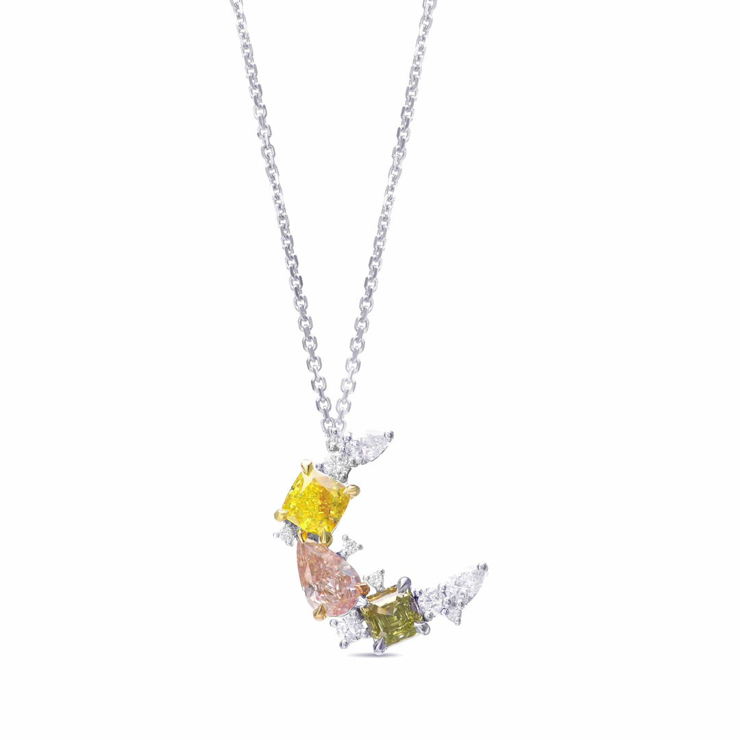 Multicolor Diamond Half Moon Couture Pendant Brand Necklace