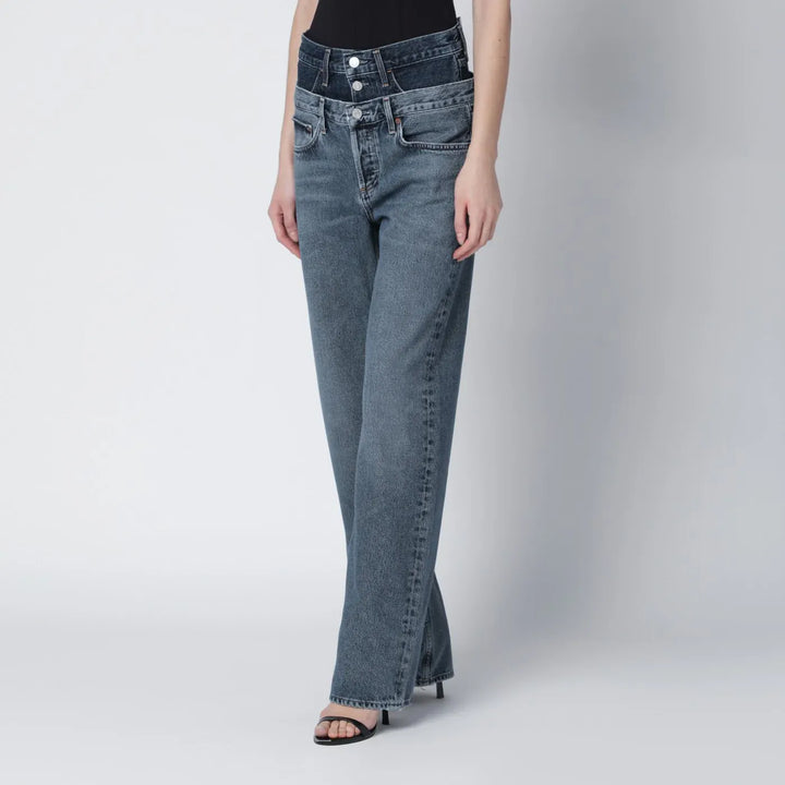 AGOLDE - Elson jeans with double waistband in dark/light indigo Brand Pants