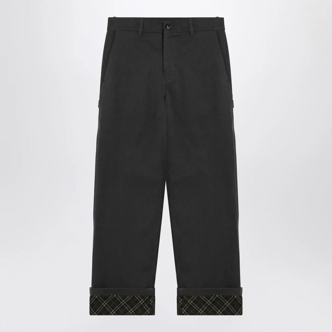 Burberry - Black trousers with Check pattern lapels Brand Pants 46 IT