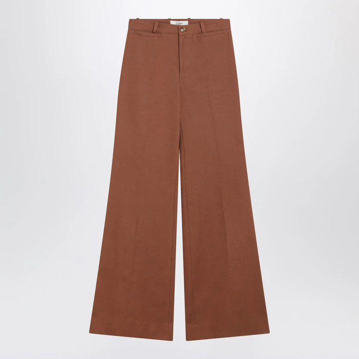 Chloé - Flared cotton trousers in nougat colour Brand Pants 38  FR