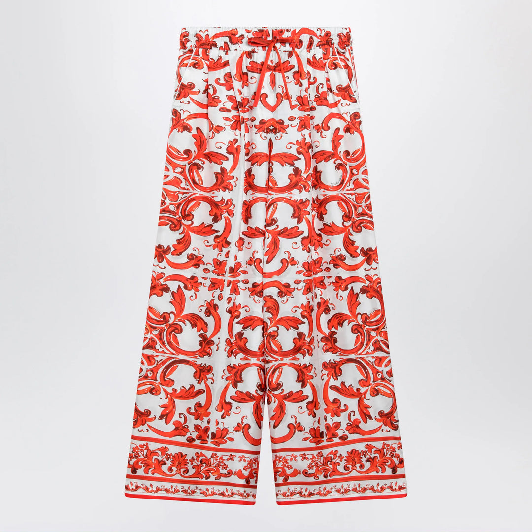 Dolce&amp;Gabbana - Wide-leg maiolica-print silk pants in orange Brand Pants 44  IT