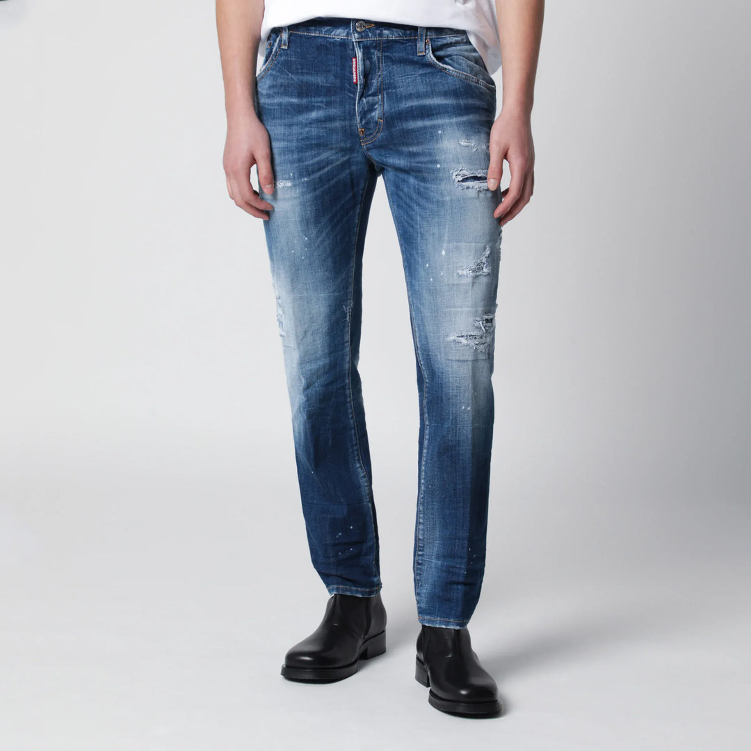Dsquared2 - Skater jeans in medium blue with destroyed details Brand Pants 46 IT