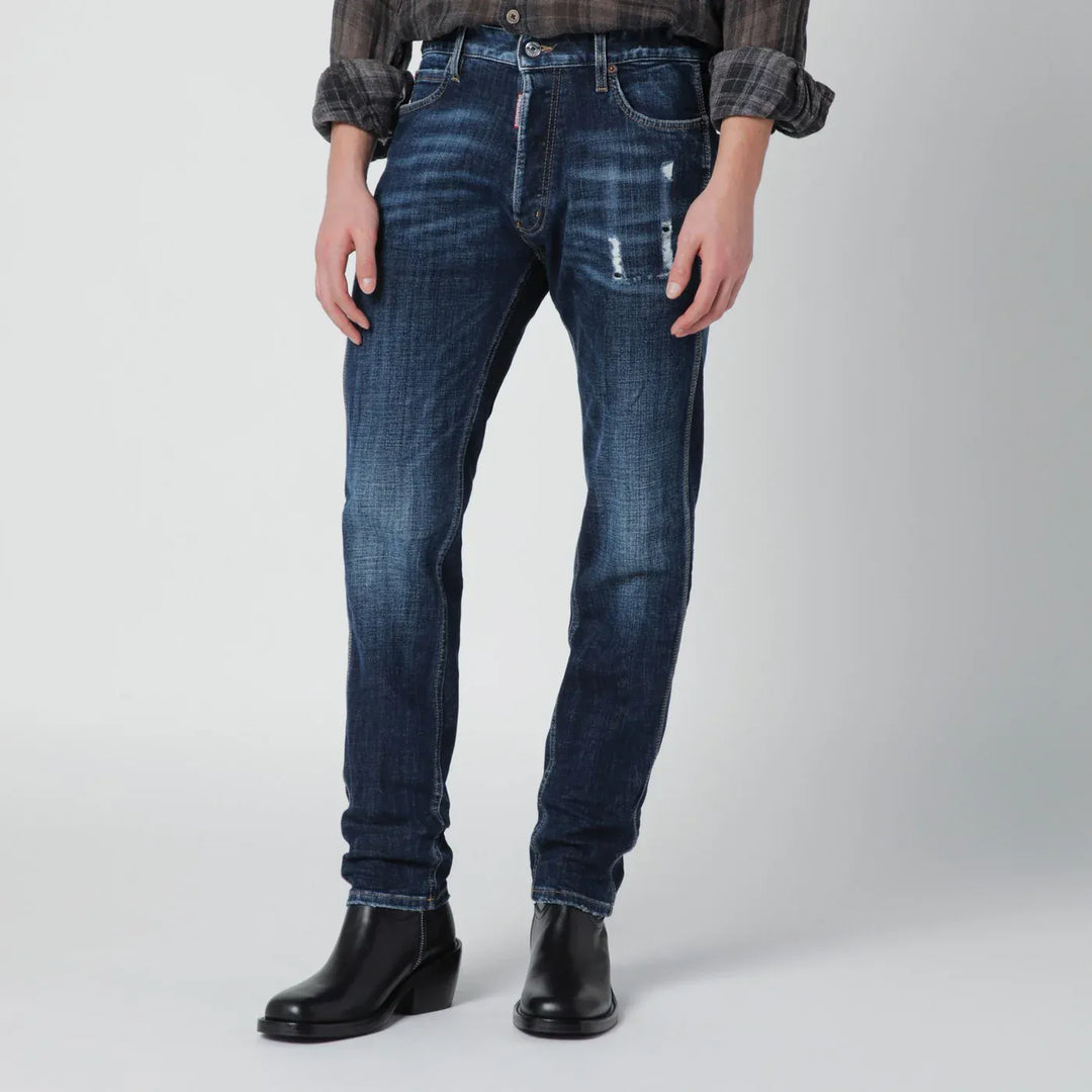 Dsquared2 - Slim-fit jeans in blue washed denim with distressed details Brand Pants 46 IT