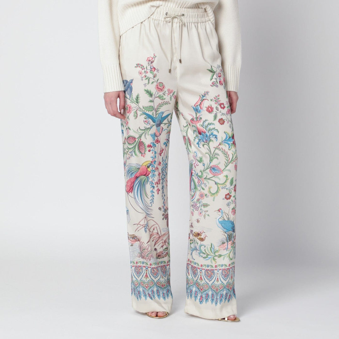 Pants ETRO - White wide-leg trousers with floral print Brand