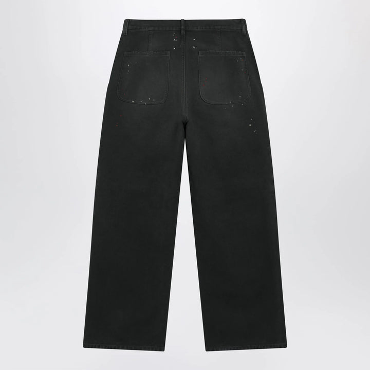 Maison Margiela - Double-dyed work trousers in black cotton with spots Brand Pants
