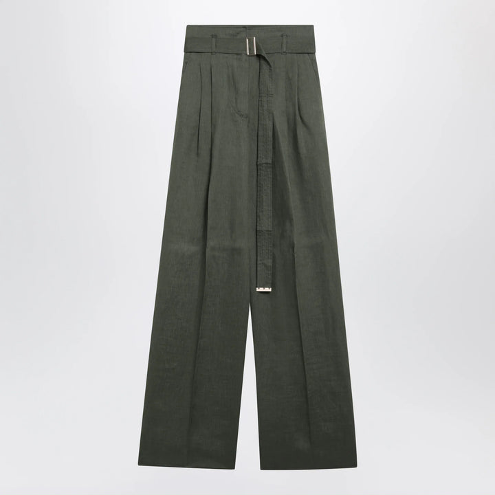 Max Mara Studio - High-waist wide-leg washed linen pants, khaki green Brand Pants 40  IT