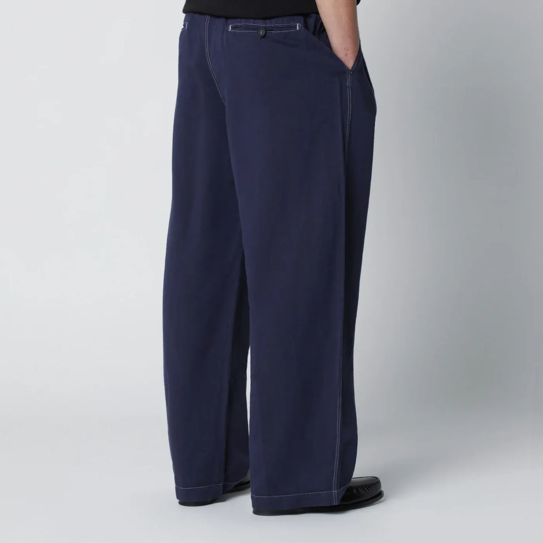 STUDIO NICHOLSON - Sonny trousers indigo blue in cotton and linen Brand Pants