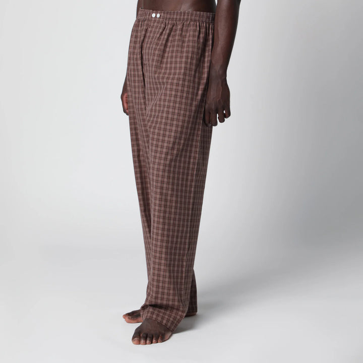 Tekla - Serra-colored cotton pajama pants with check pattern Brand Pants