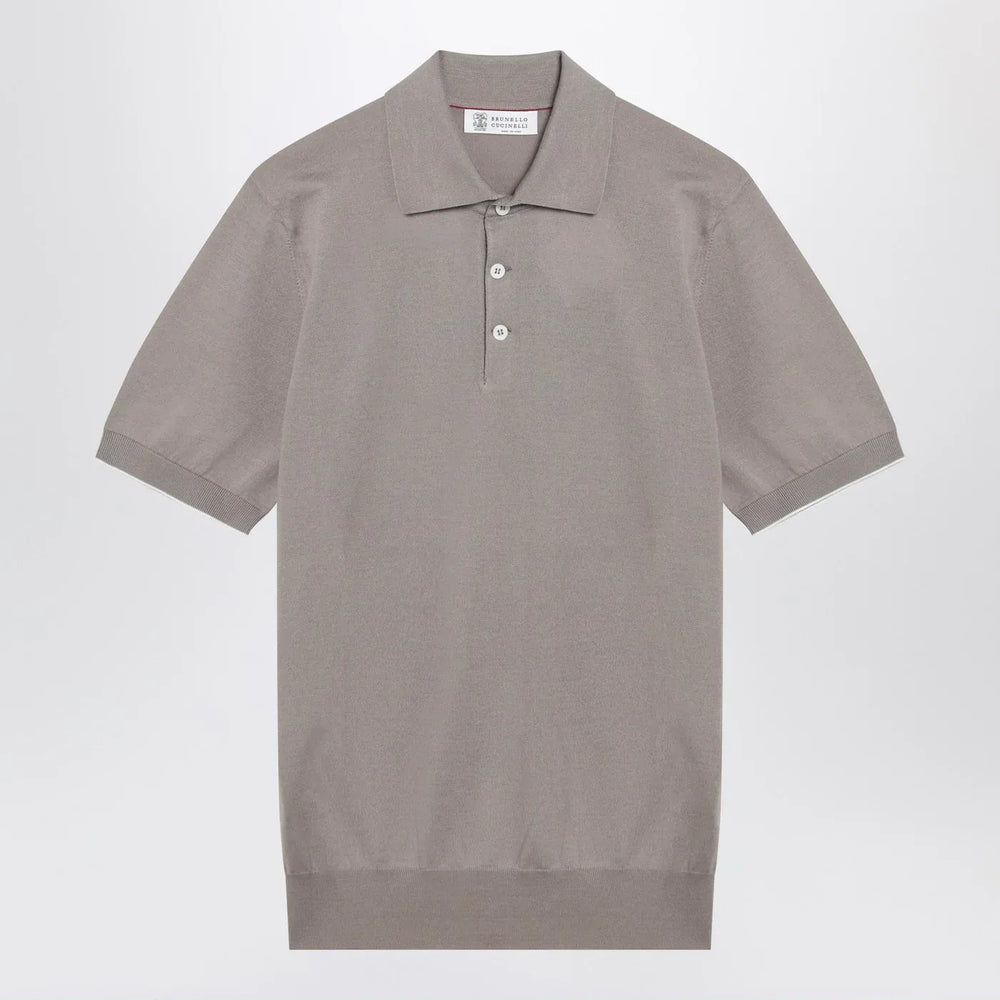 Brunello Cucinelli - Light brown cotton knit polo shirt Brand Polo 50 IT