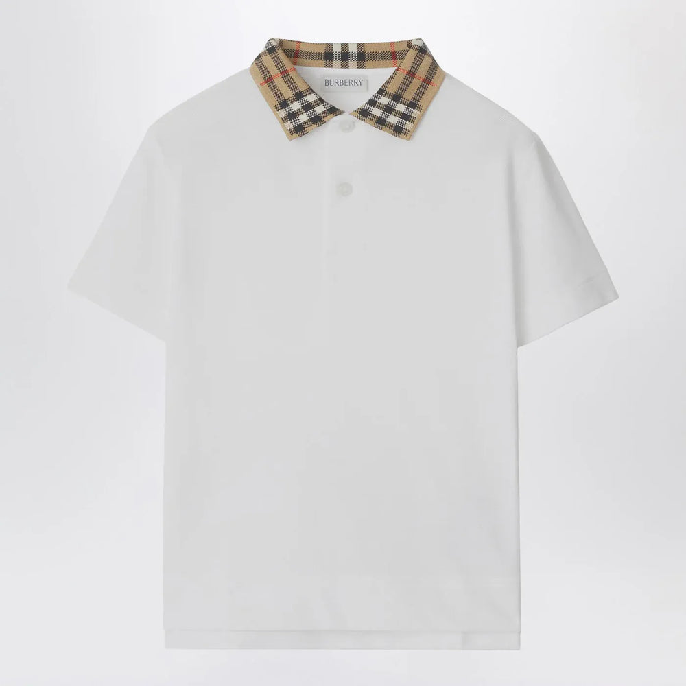 Burberry - White polo shirt with Check-pattern collar Brand Polo Shirt 10