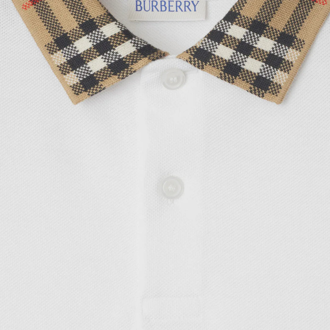 Burberry - White polo shirt with Check-pattern collar Brand Polo Shirt