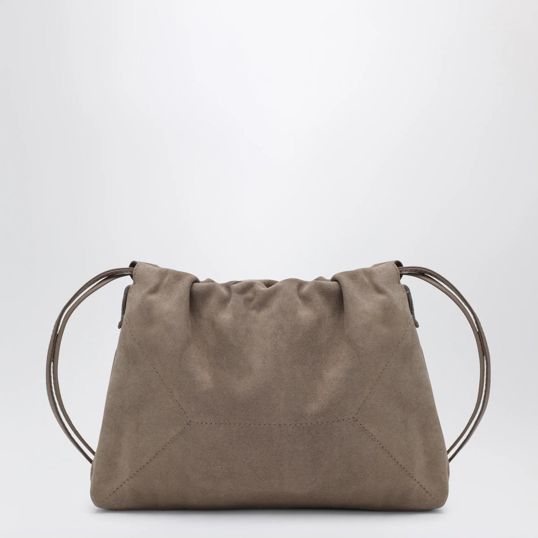 Brunello Cucinelli - BC Duo Pouch brown suede bag with monile detail Brand Pouch Bag TU