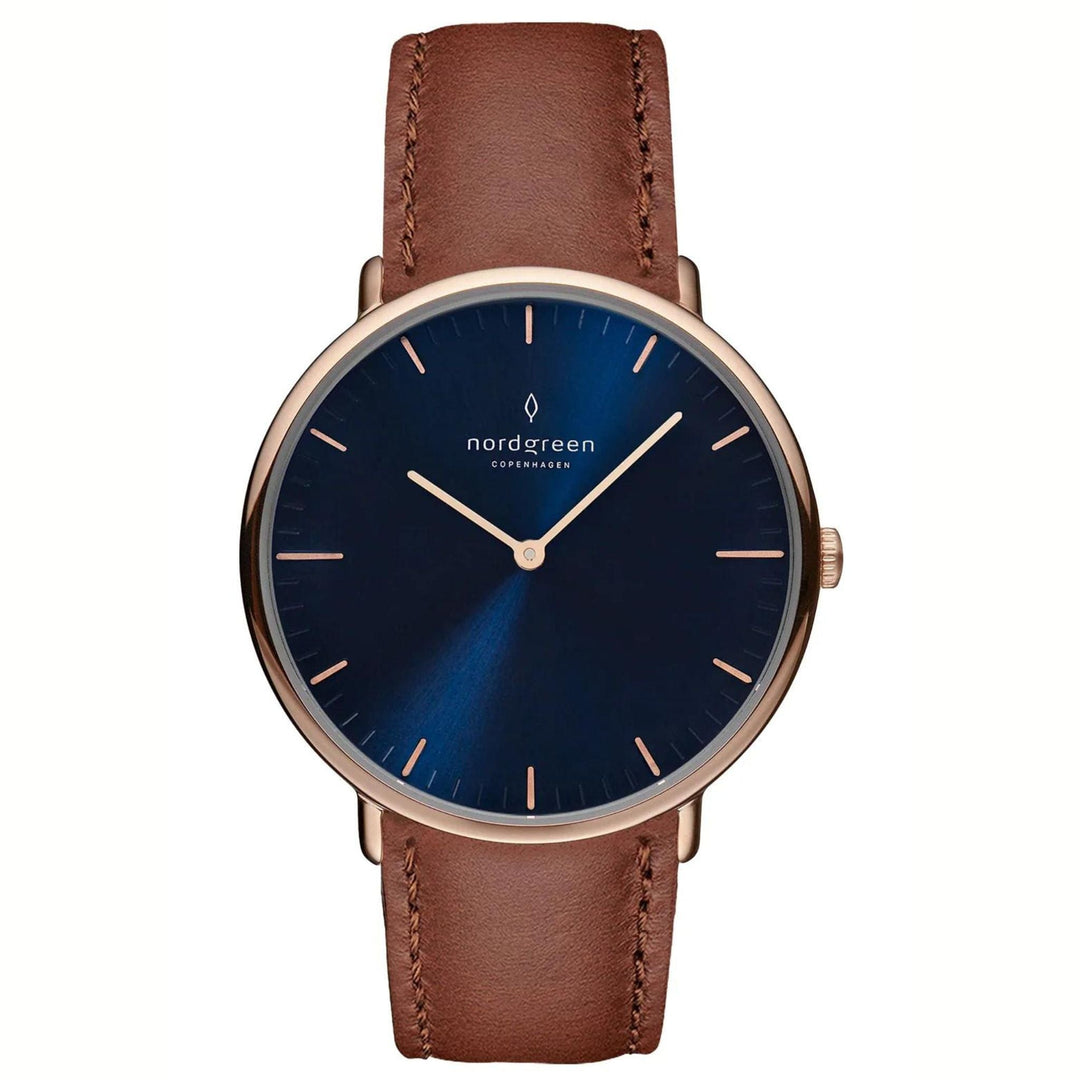 Nordgreen Native 36 mm Uhr mit braunem Lederarmband