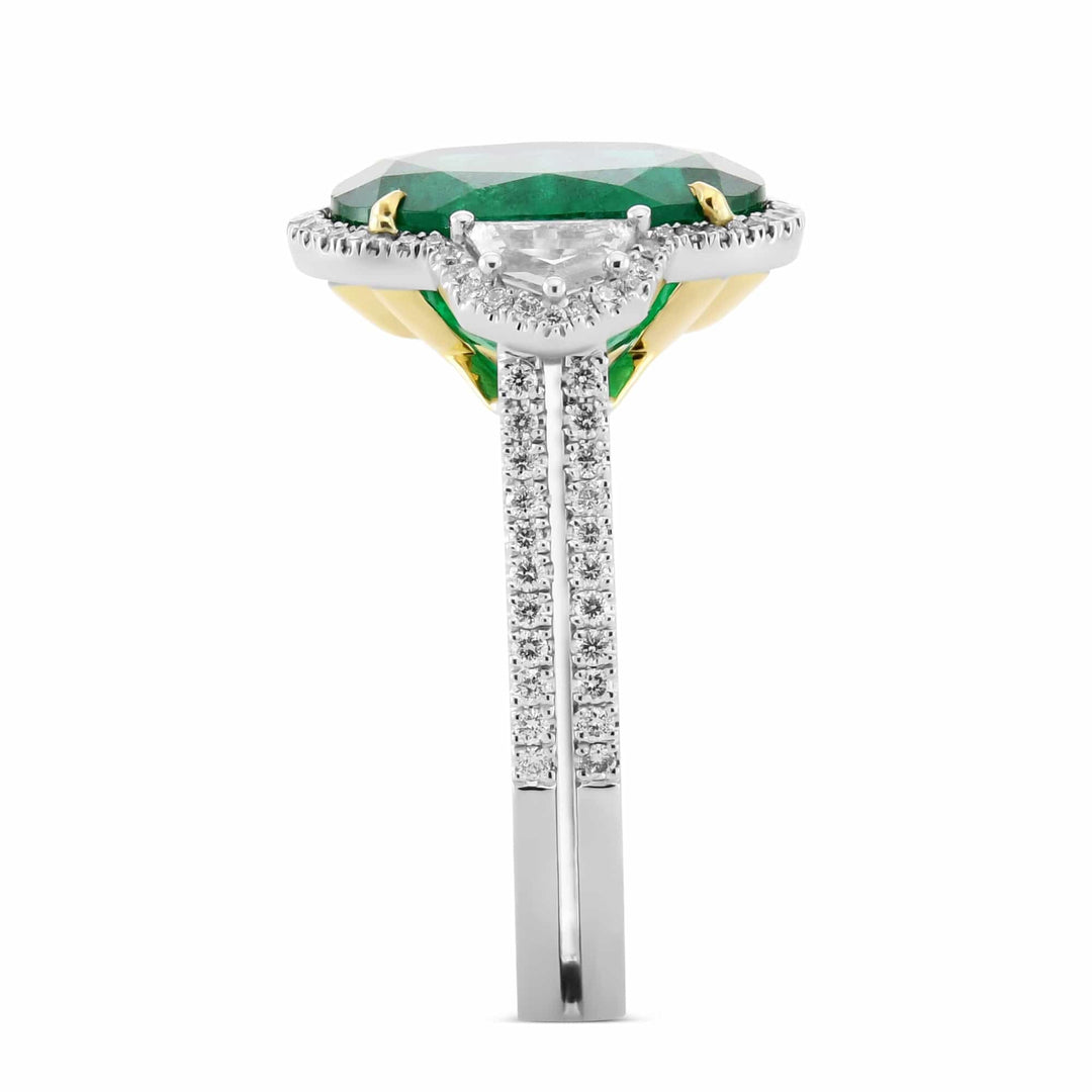 LEIBISH Muzo Emerald &amp; Cadillac Diamond Three-Stone Halo Ring Brand Ring