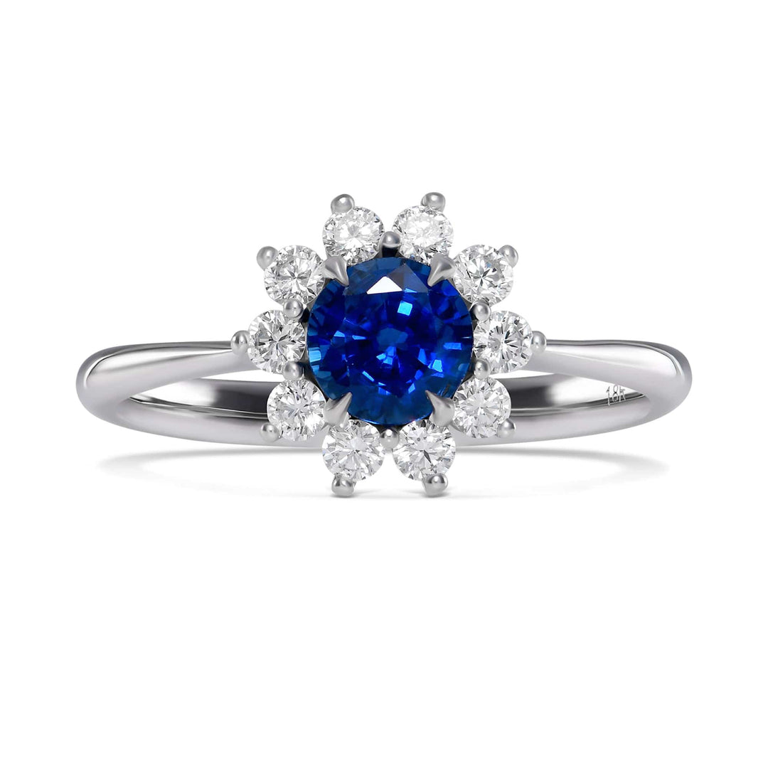 Round Blue Sapphire &amp; Diamond Halo Ring Brand Ring