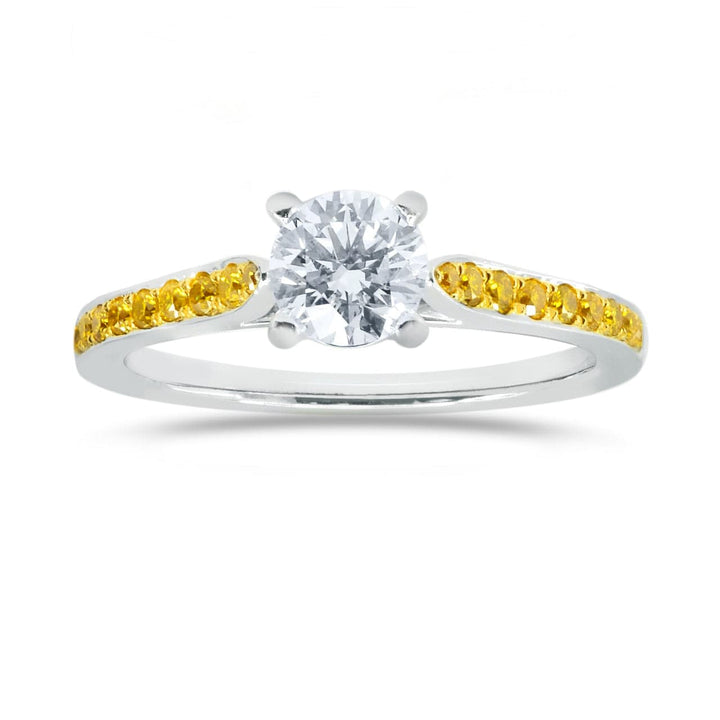 White F Colored Brilliant Cut Diamond Side-stone Ring Brand Ring