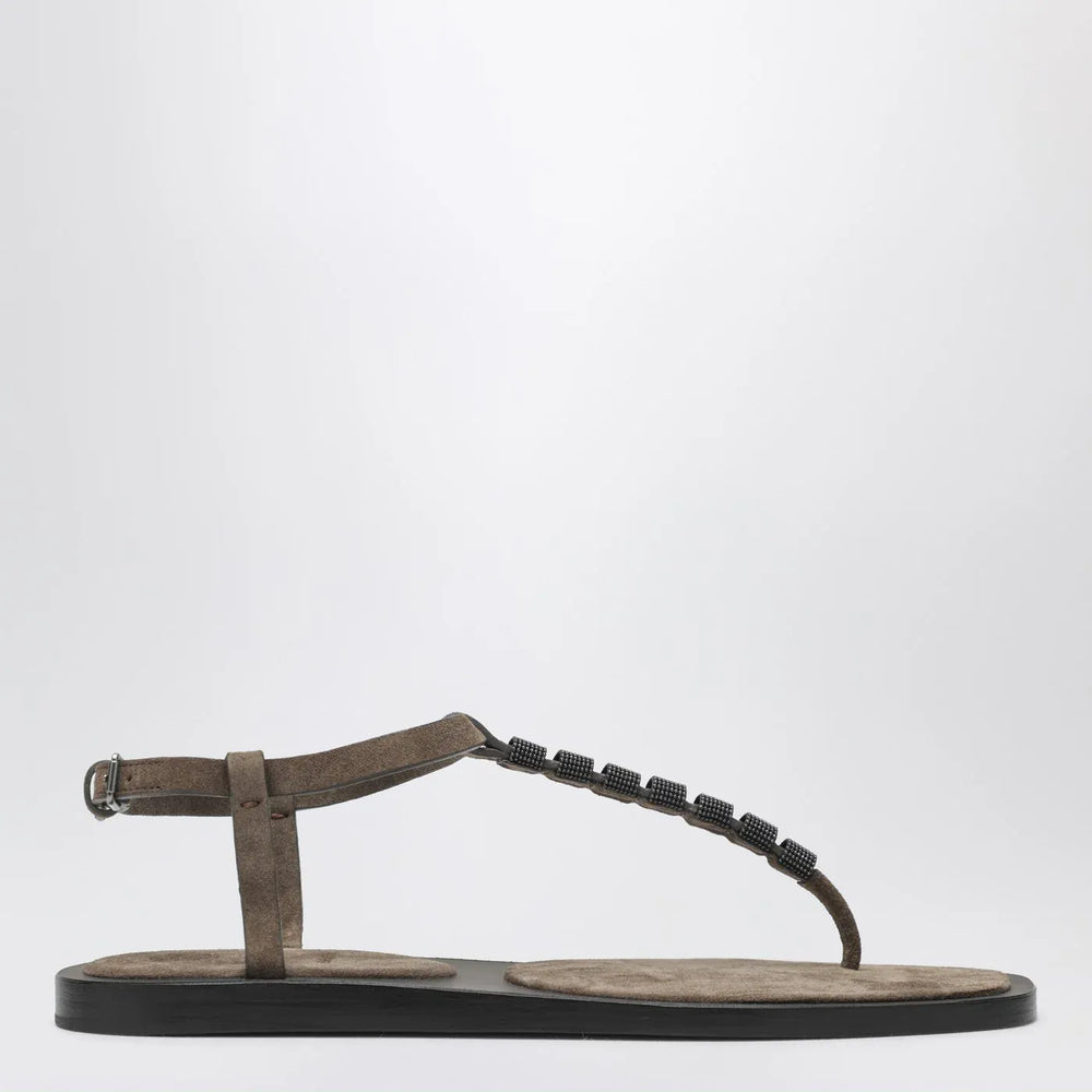Brunello Cucinelli - Suede thong sandals with Precious Straps Brand Sandals 36 IT