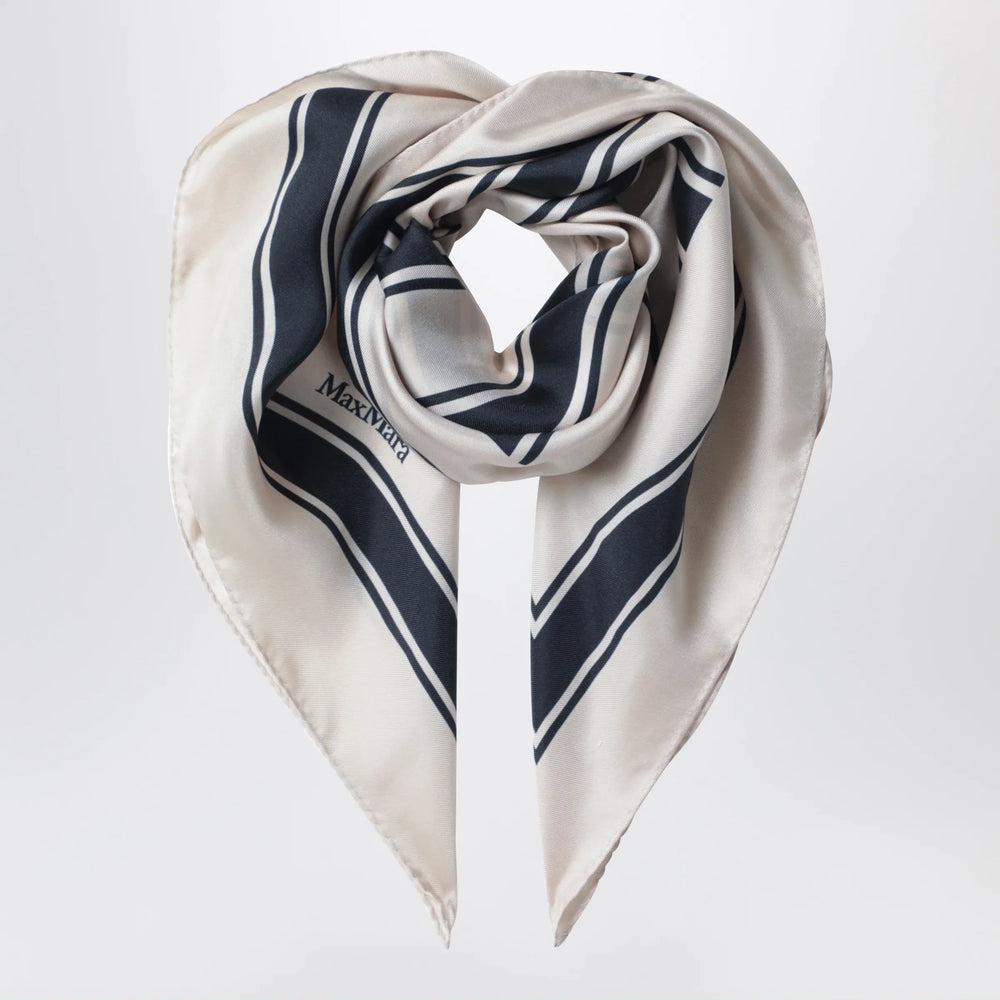 Max Mara - Square printed silk twill scarf in navy blue Brand Scarves & Shawls TU