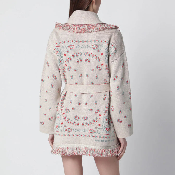 Alanui - Beige/coral bandana jacquard cardigan Brand Shirts &amp; Tops