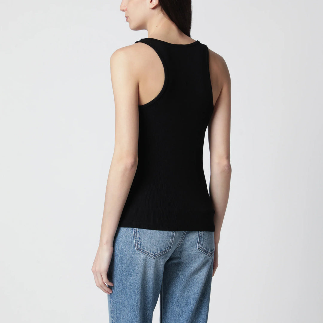 ANINE BING - Black ribbed tank top with logo embroidery Brand Shirts &amp; Tops