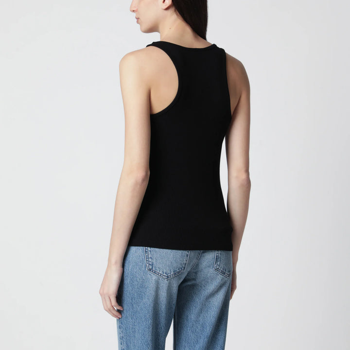 ANINE BING - Black ribbed tank top with logo embroidery Brand Shirts &amp; Tops