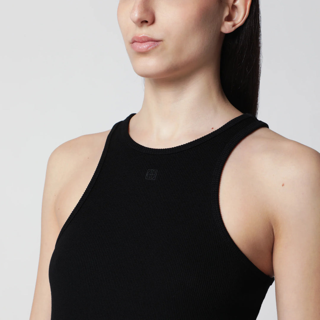 ANINE BING - Black ribbed tank top with logo embroidery Brand Shirts &amp; Tops