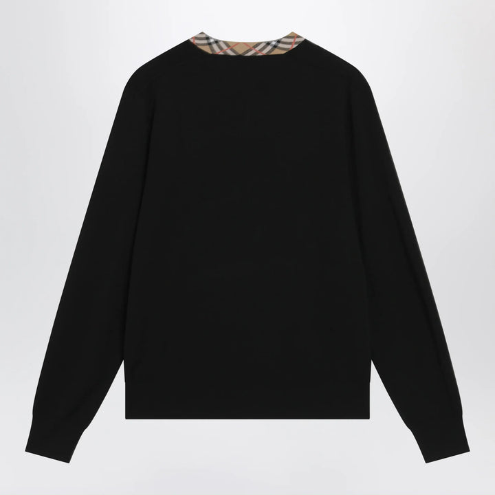 Burberry - Black wool sweater with Check motif neckline Brand Shirts &amp; Tops