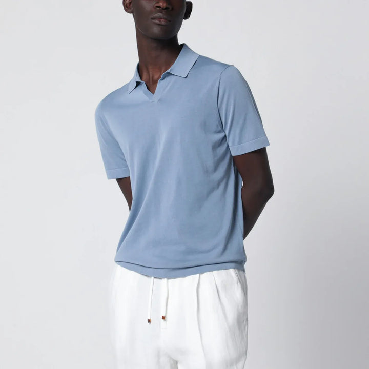 Drumohr - Light blue cotton knit polo Brand Shirts &amp; Tops 50 IT