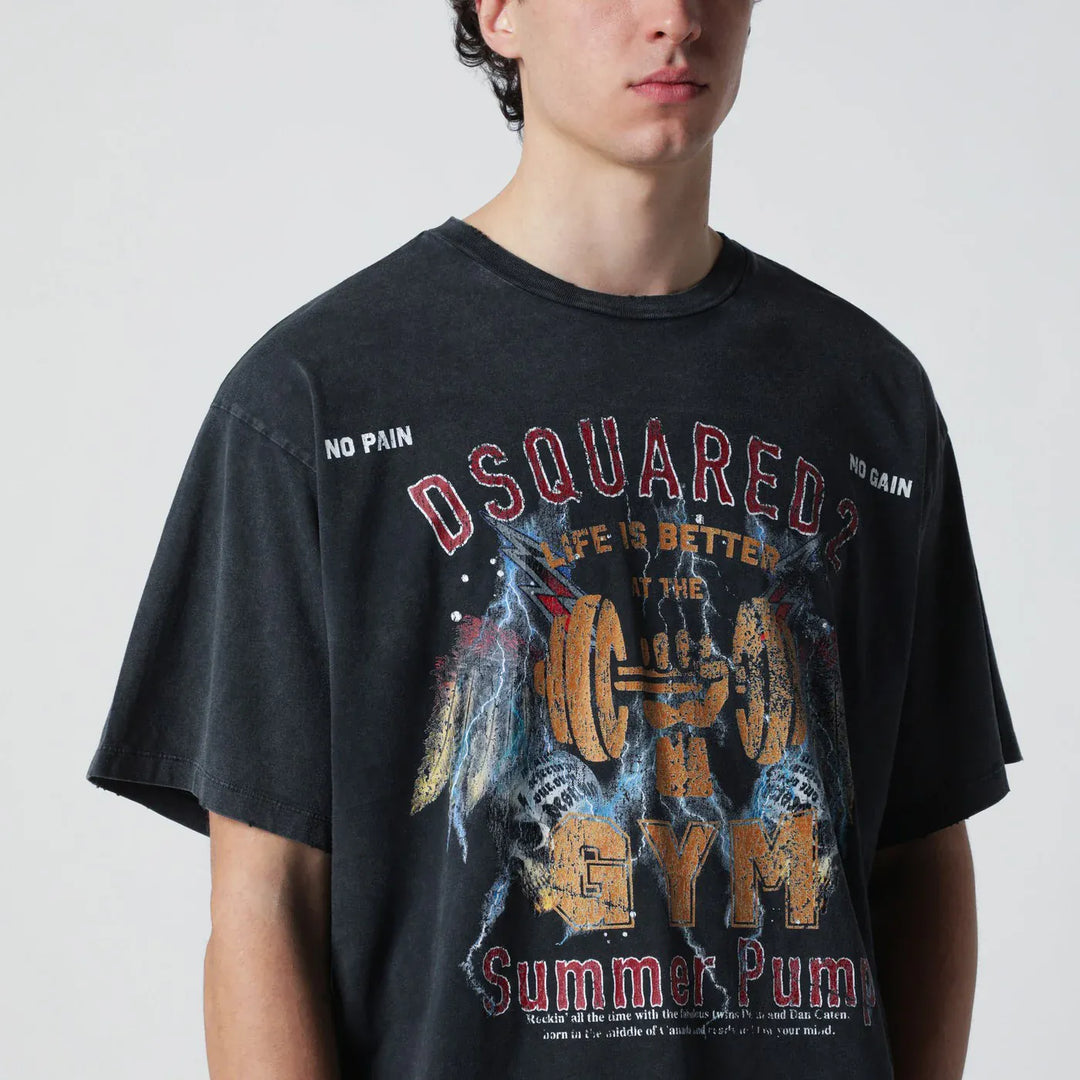 Dsquared2 - Grey vintage-effect T-shirt with rock print Brand Shirts &amp; Tops