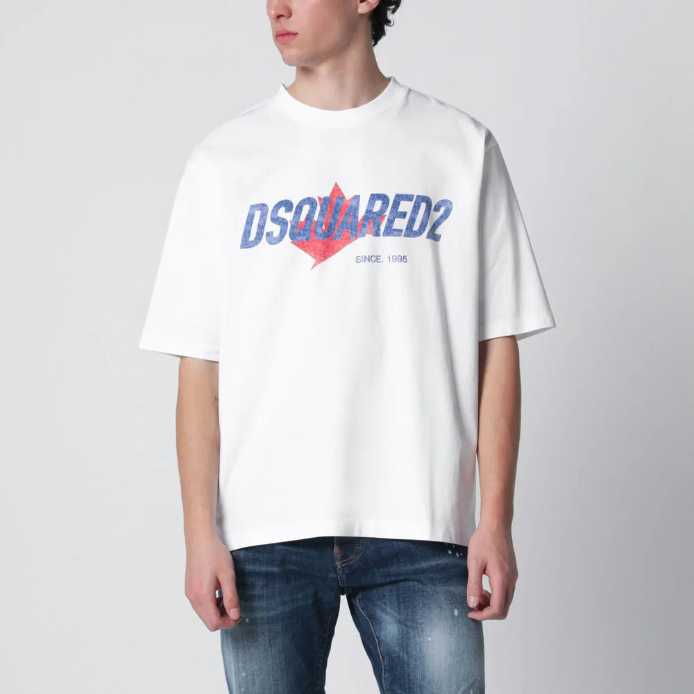 Dsquared2 - White loose-fit T-shirt with logo print Brand Shirts & Tops L