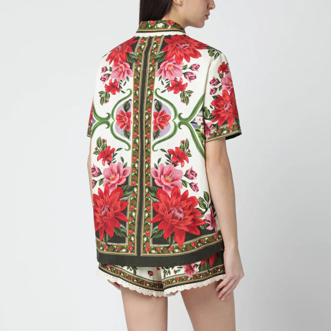 FARM Rio - Linen-blend shirt with floral print Brand Shirts &amp; Tops