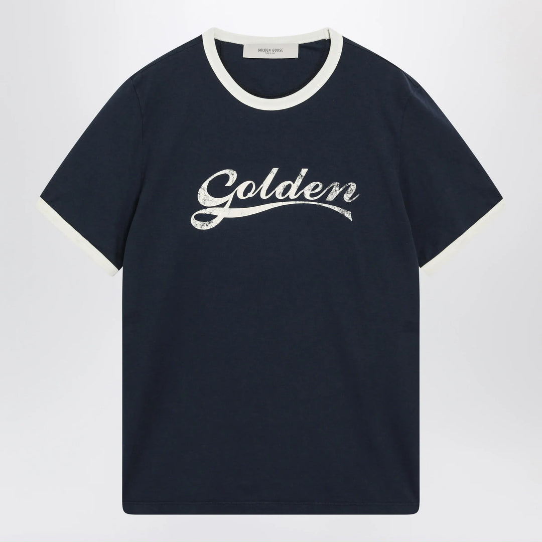 Golden Goose - Cotton T-shirt with vintage logo print in blue/white Brand Shirts &amp; Tops S