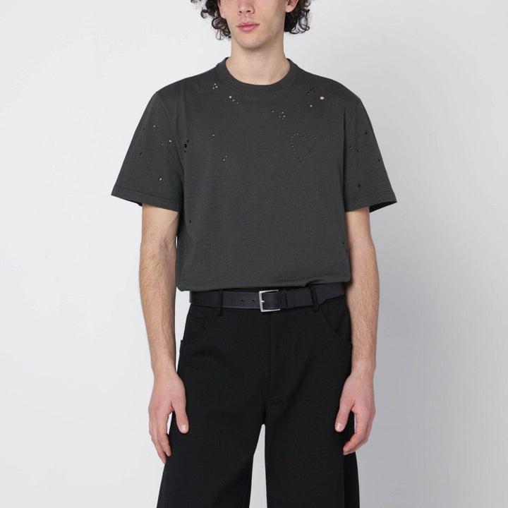 Shirts &amp; Tops Golden Goose - Vintage-effect anthracite T-shirt with perforated heart Brand