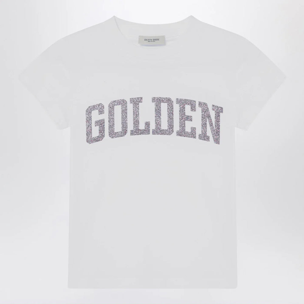Golden Goose - White T-shirt with Glitter Logo Brand Shirts & Tops 8
