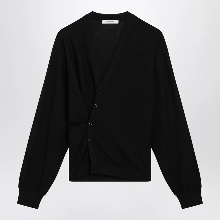 LEMAIRE - Black asymmetric wool-blend cardigan Brand Shirts &amp; Tops S