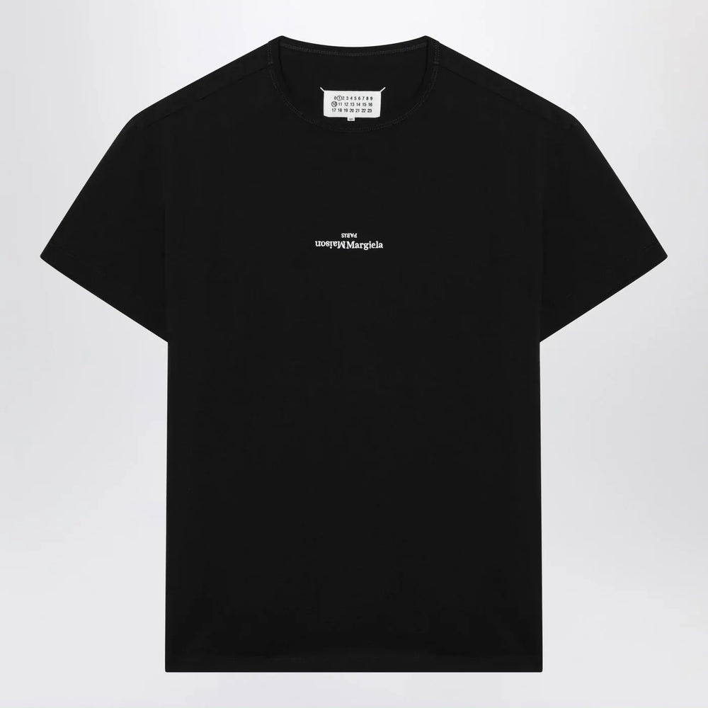 Maison Margiela - Black T-shirt with distorted logo Brand Shirts & Tops 46 IT