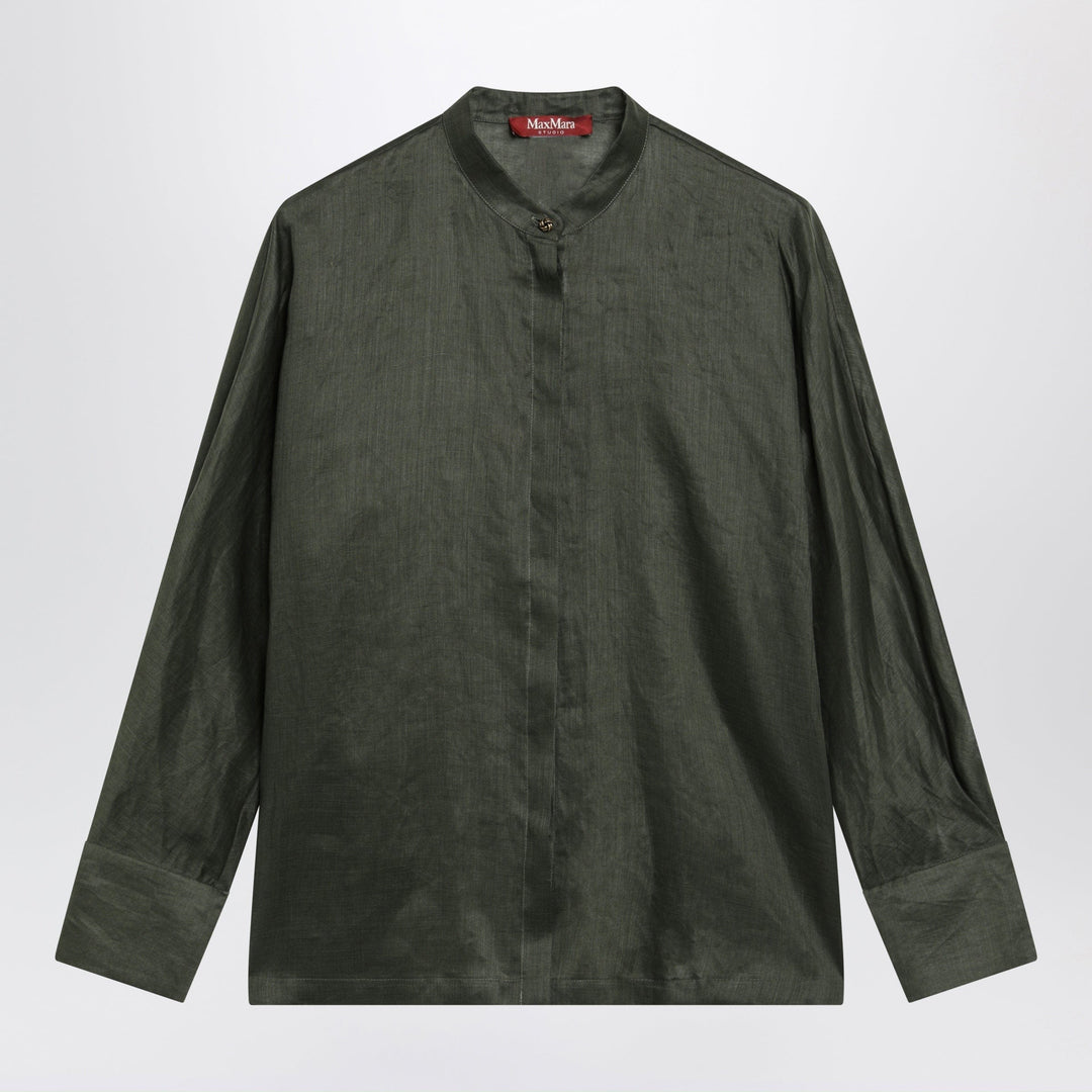 Shirts & Tops Max Mara Studio - Ramie canvas shirt in khaki green Brand